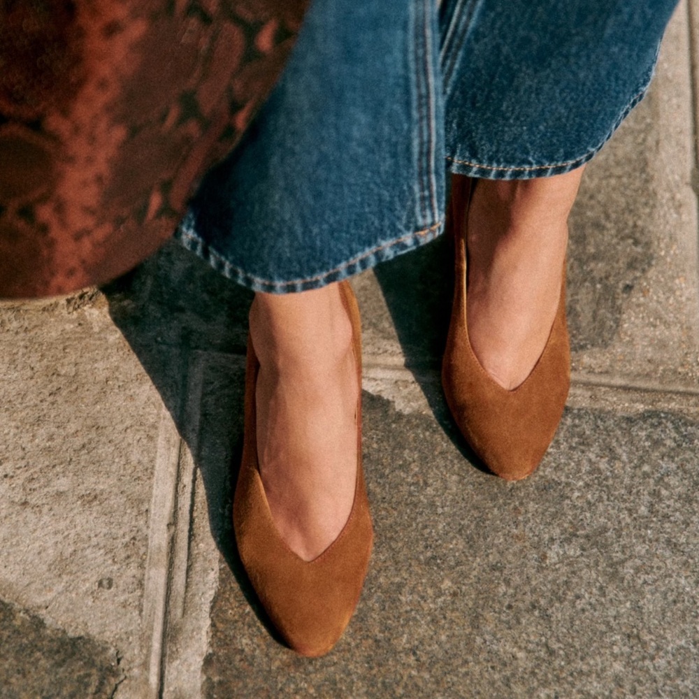 Sezane Brown Suede Pointed-Toe Heels